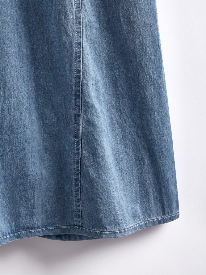 V Neck Solid Casual Midi Dress