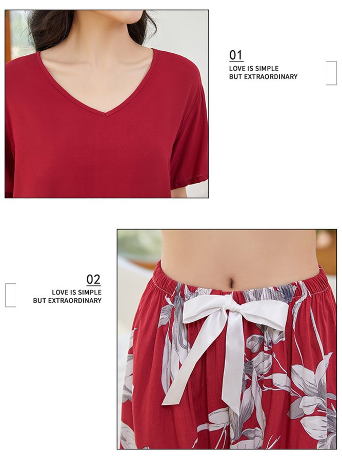 Breathable Comfortable Floral Casual Loose Pajama Set