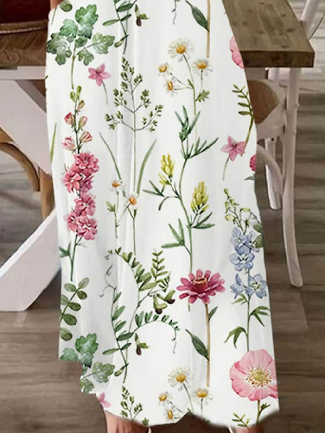 Casual Floral Regular Fit V Neck Dress
