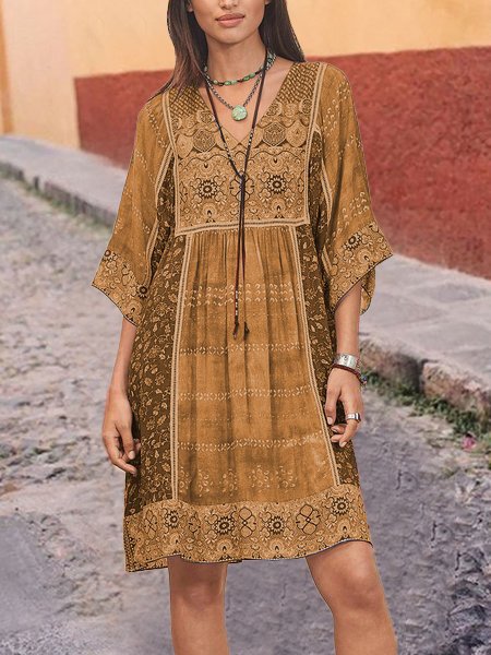 Jacquard V Neck Going Out Cotton Mini Dress