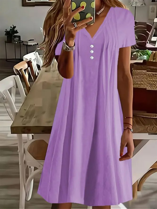 Casual V Neck Ruched Dress