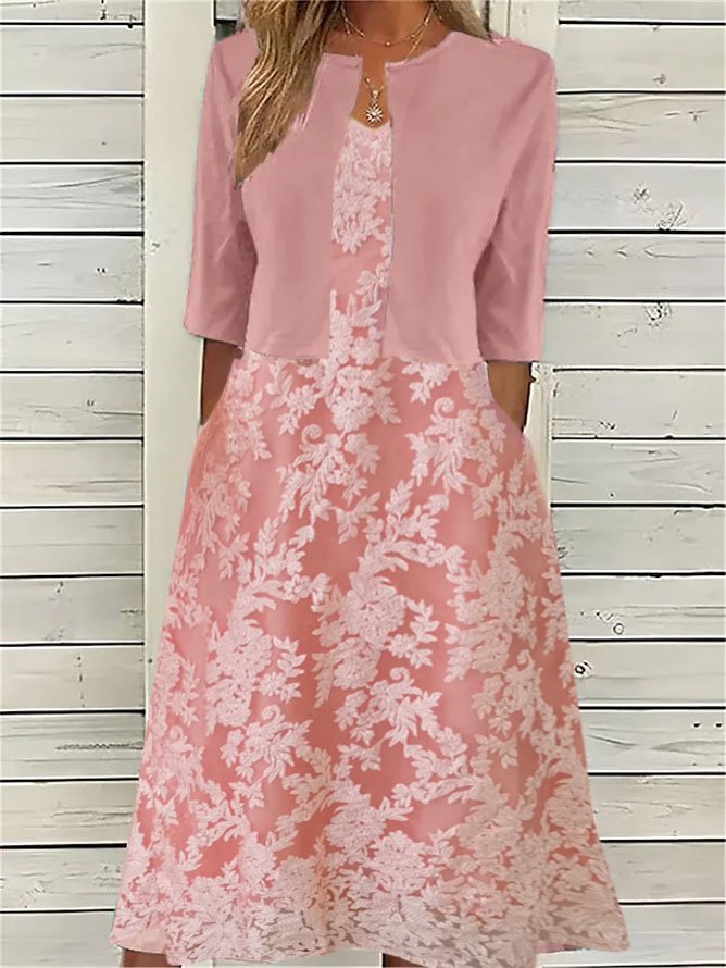 Elegant Crew Neck Loose Plain Two-Piece Set