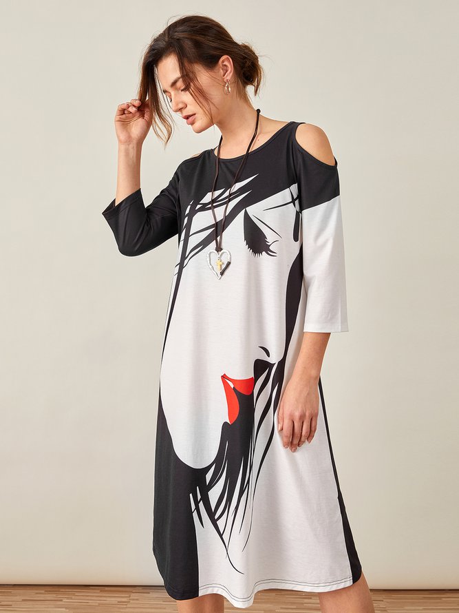 Round Neck Abstract Casual Midi Dress