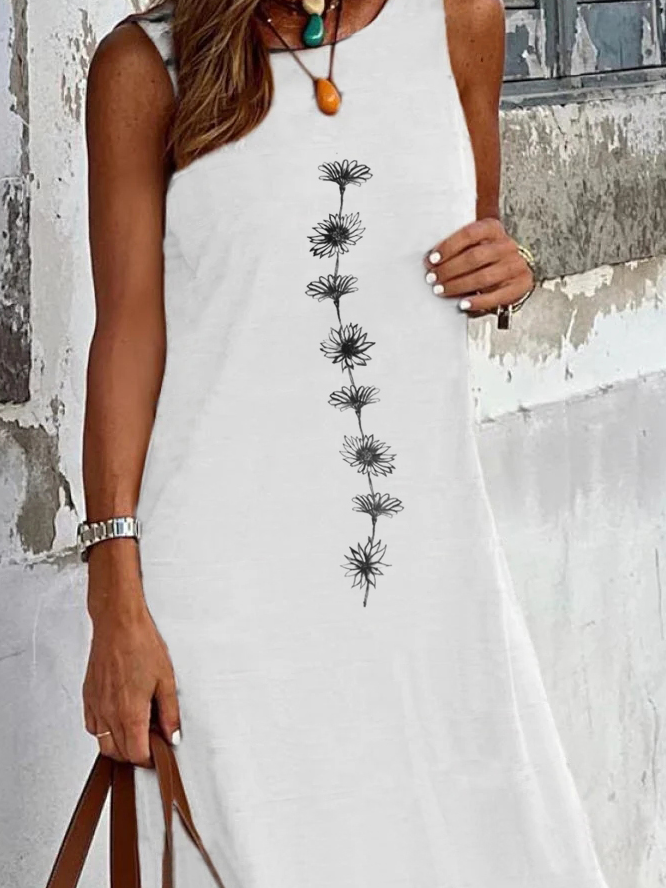 Crew Neck Floral Casual Loose Dress