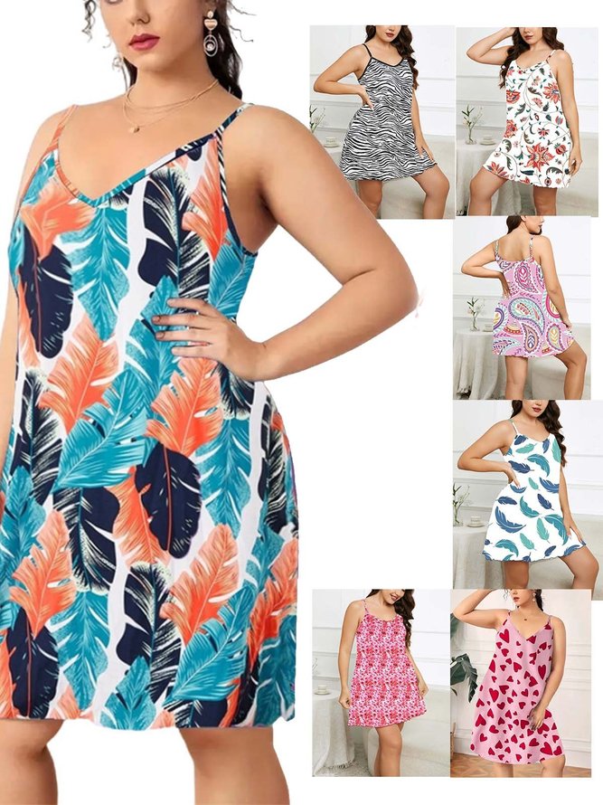 Casual Printed Sling Plus Size Nightdress