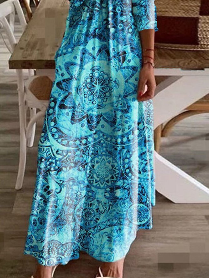 V Neck Ethnic Vacation Dress