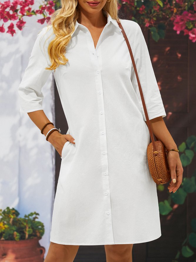 Cotton And Linen Loose Linen Plain Dress