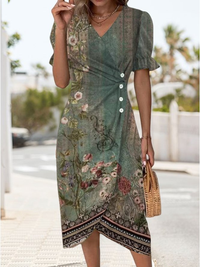 Regular Fit V Neck Ethnic Ethnic Dress