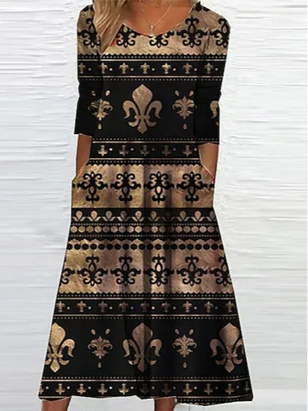 Ethnic Loose Crew Neck Casual Dress