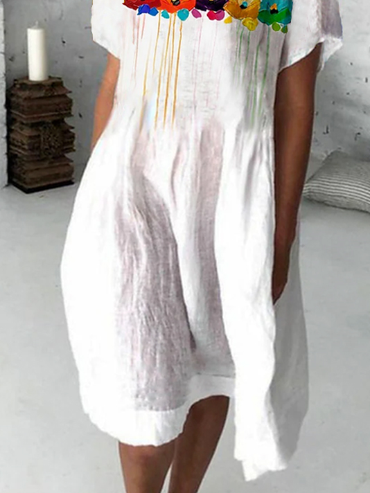 Floral Crew Neck Casual Dress