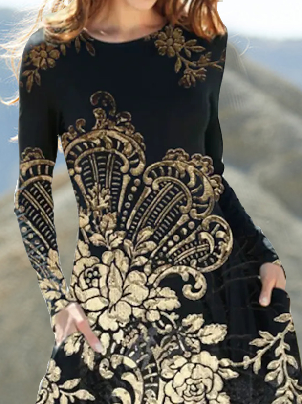 Crew Neck Ethnic Dress