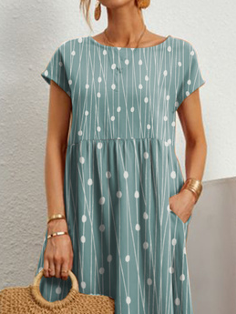 Casual Crew Neck Loose Polka Dots Dress