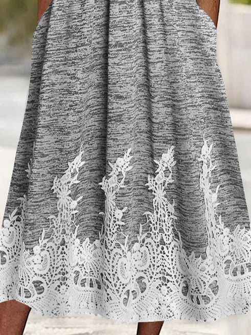 Lace Casual Plain V Neck Dress