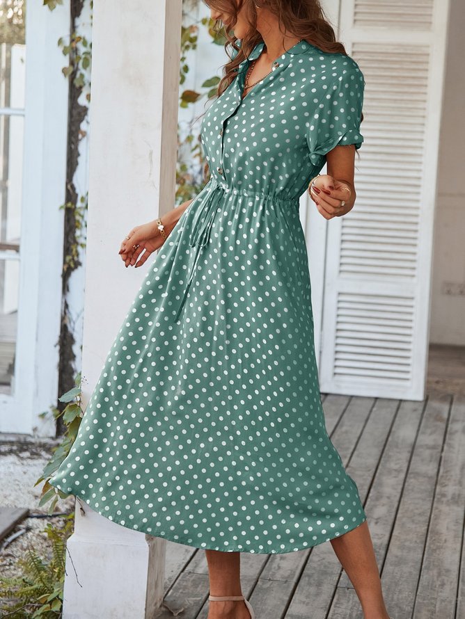 Loose Casual Stand Collar Polka Dots Dress