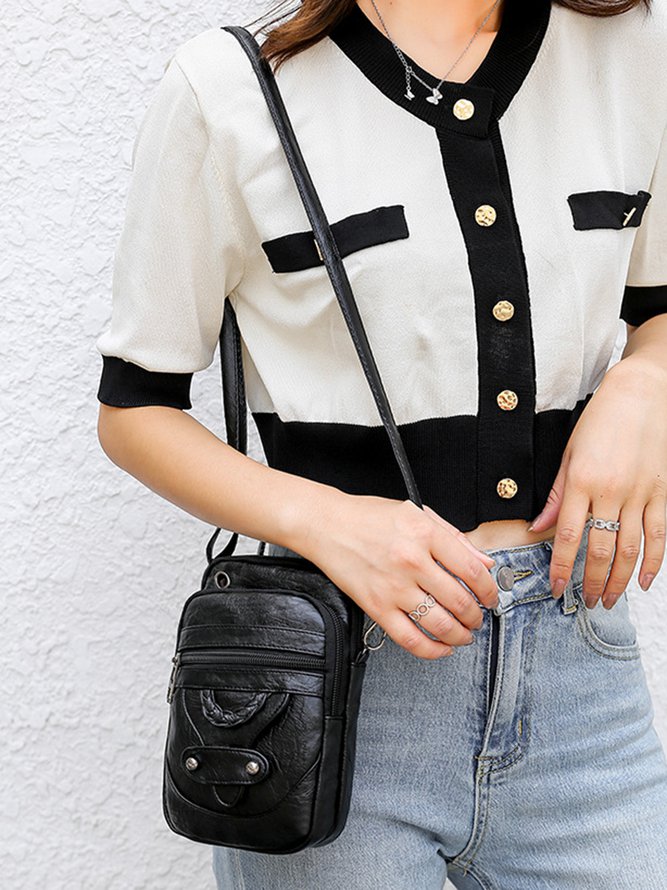 Antique Soft Leather Zip Multi Pocket One Shoulder Crossbody Bag