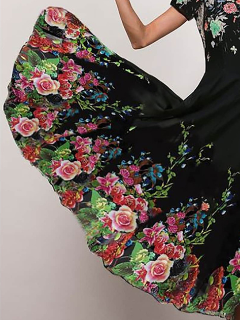 Regular Fit Floral Crew Neck Boho Dress
