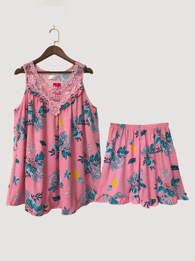 Breathable Comfort Style Lace Floral Elegant Romantic Pajama Set