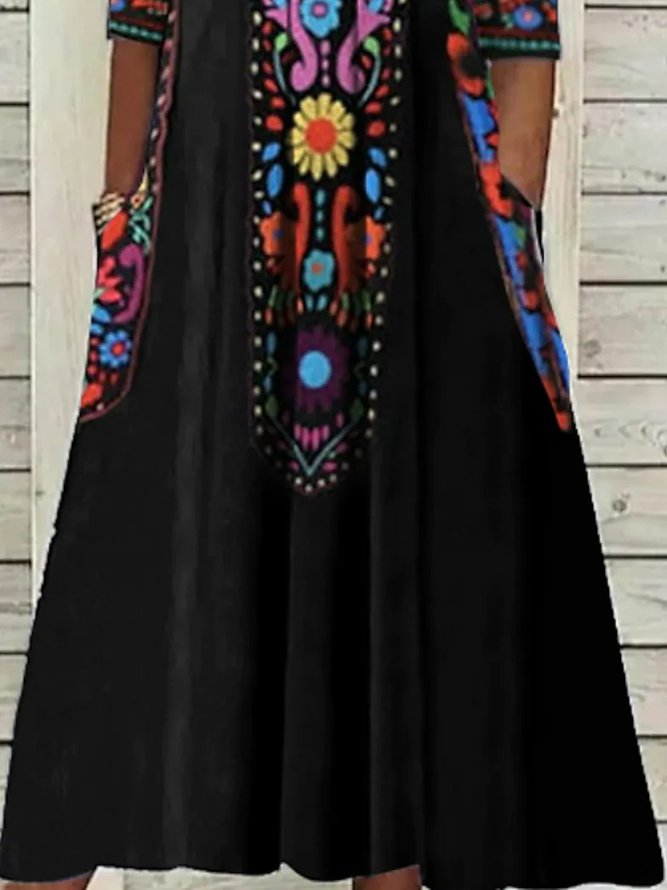 V Neck Boho Regular Fit Dress