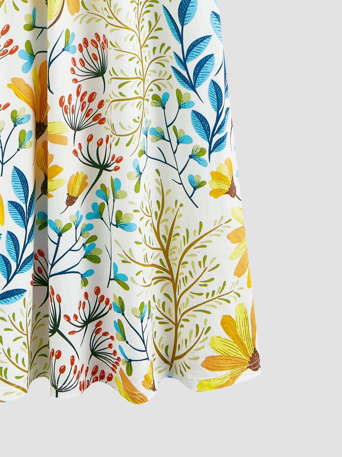 Round Neck Floral Casual Midi Dress