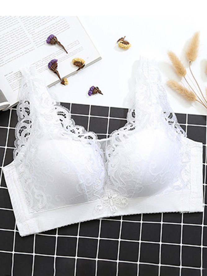 Soft Comfortable Lace Push Up Adjustable Non-Wireless Cotton Bra