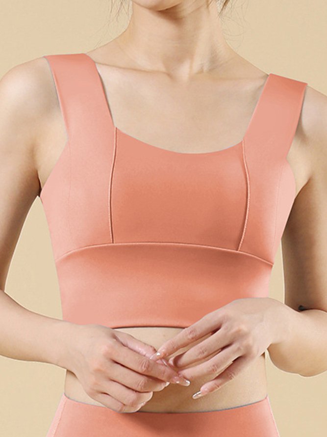 Wide Shoulder Straps Push Up Neck Long Hem Sports Bra