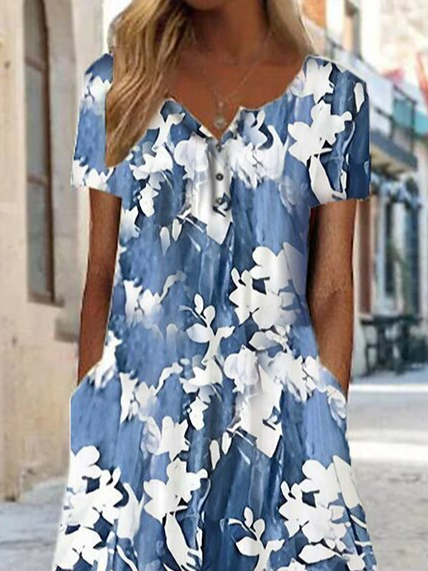Floral Crew Neck Loose Casual Dress