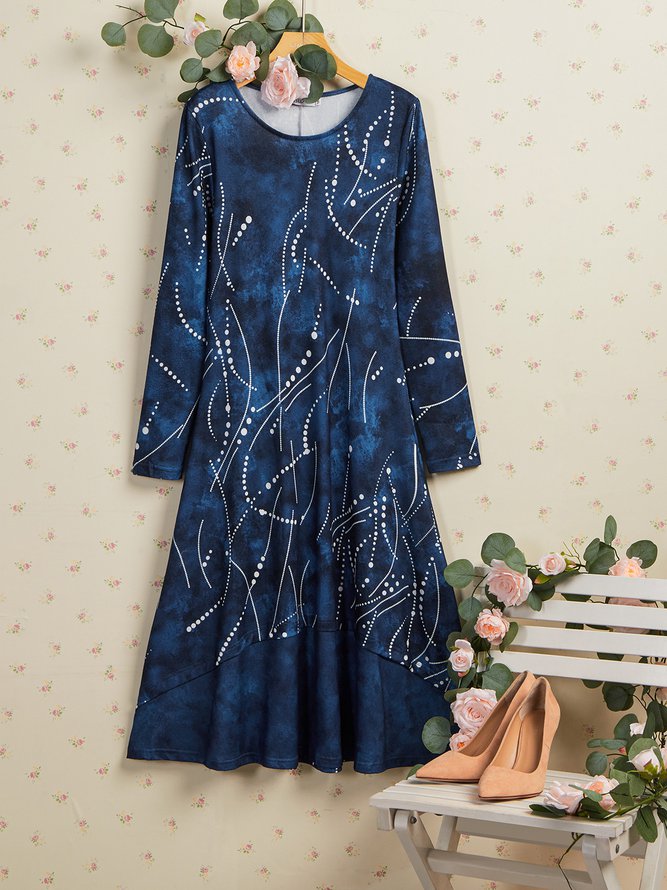 U Neck Geometric Casual Midi Prom Dress