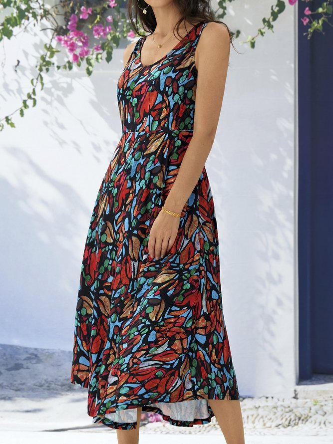 Geometric Vacation Loose V Neck Dress