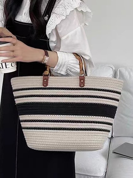 Vacation Straw Stripe Pattern Women's Handbag Tote Bag Daily Vacation