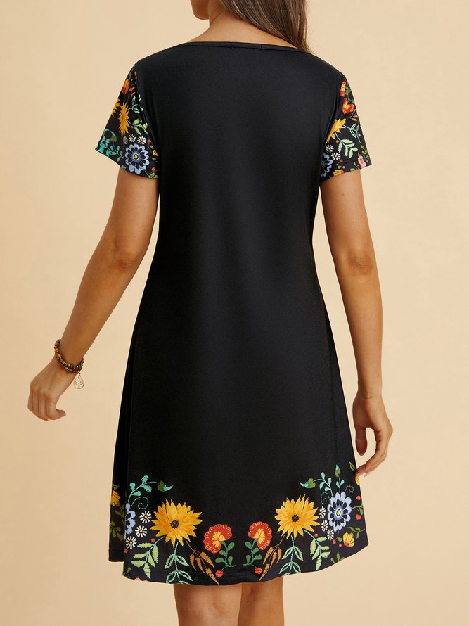 Holiday flower collar a-hem loose Satin Dress