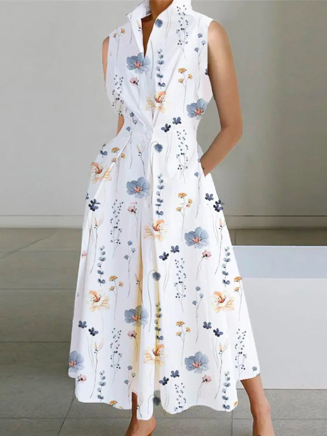 Loose Floral V Neck Vacation Basic Sleeveless Print Maxi Dress