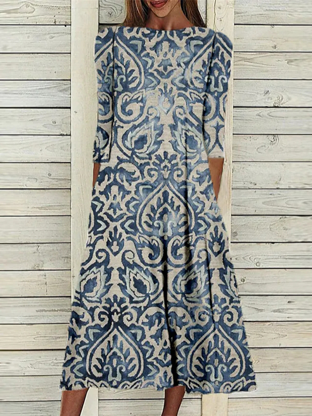 Loose Crew Neck Floral Dress