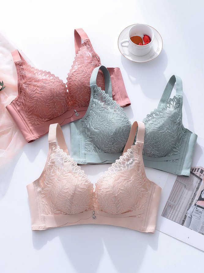 Underwireless Lace Floral Bra Plus Size Full Coverage Adjustable Massage Bra