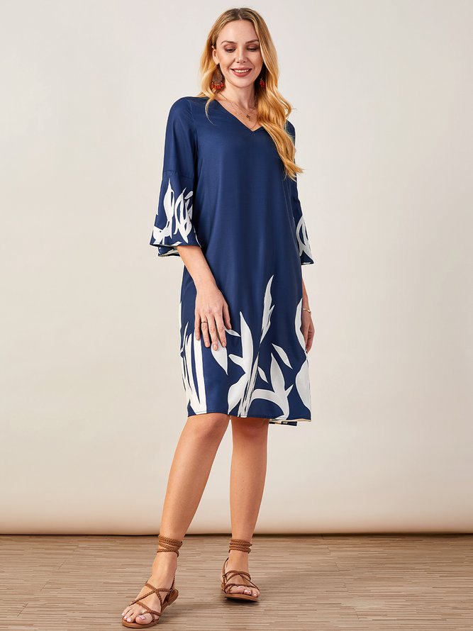 V Neck Loosen Flare Sleeve Prom Dresses