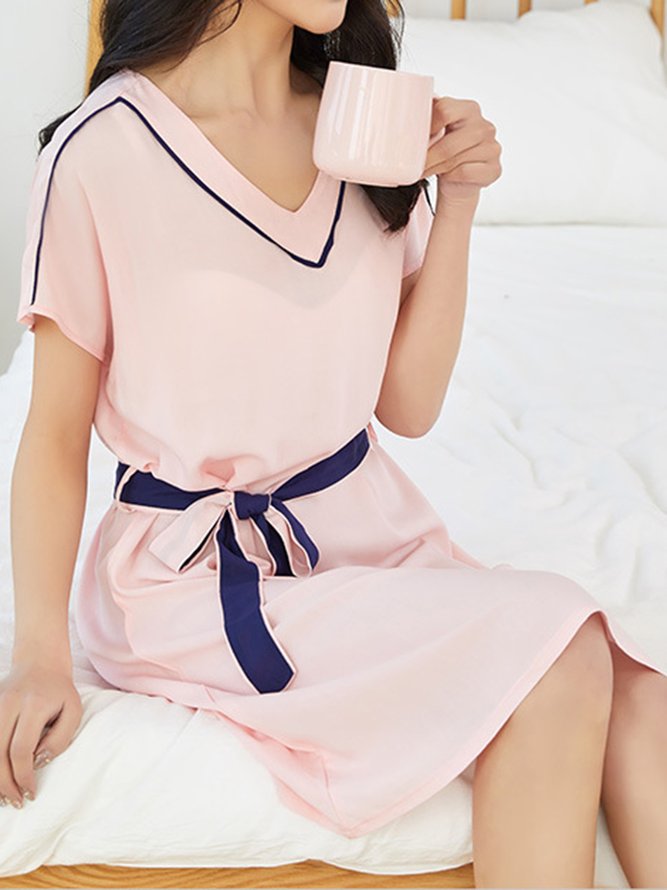 Breathable Comfortable Cotton Fabric Loose V Neck Lounge Dress