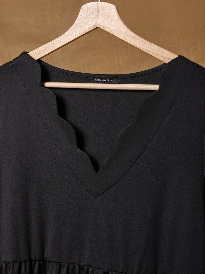 V Neck Solid Casual Midi Prom Dress