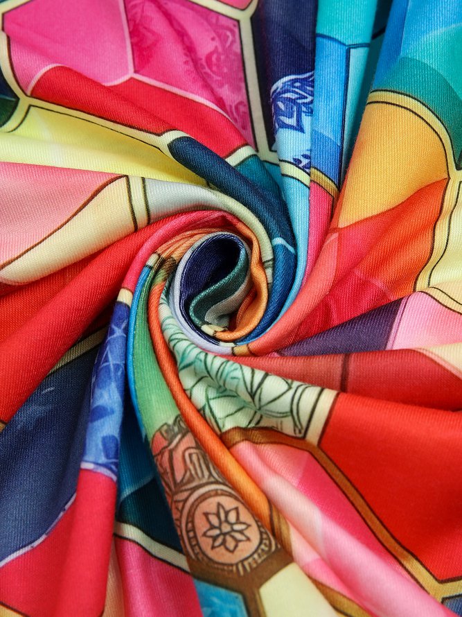 V Neck Geometric colorblock Casual Maxi Dress