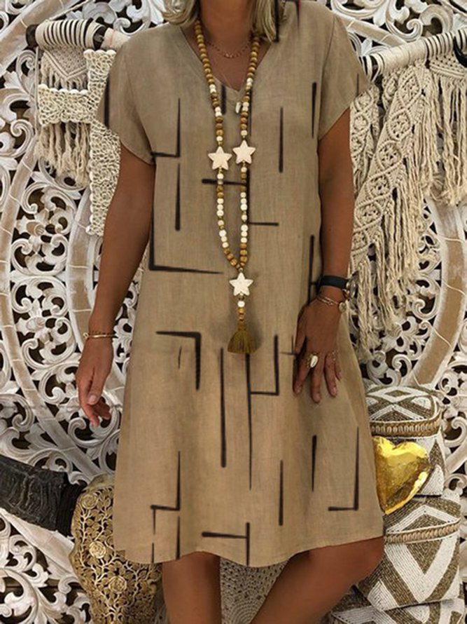 Short Sleeve Solid Casual Shift Knitting Dress