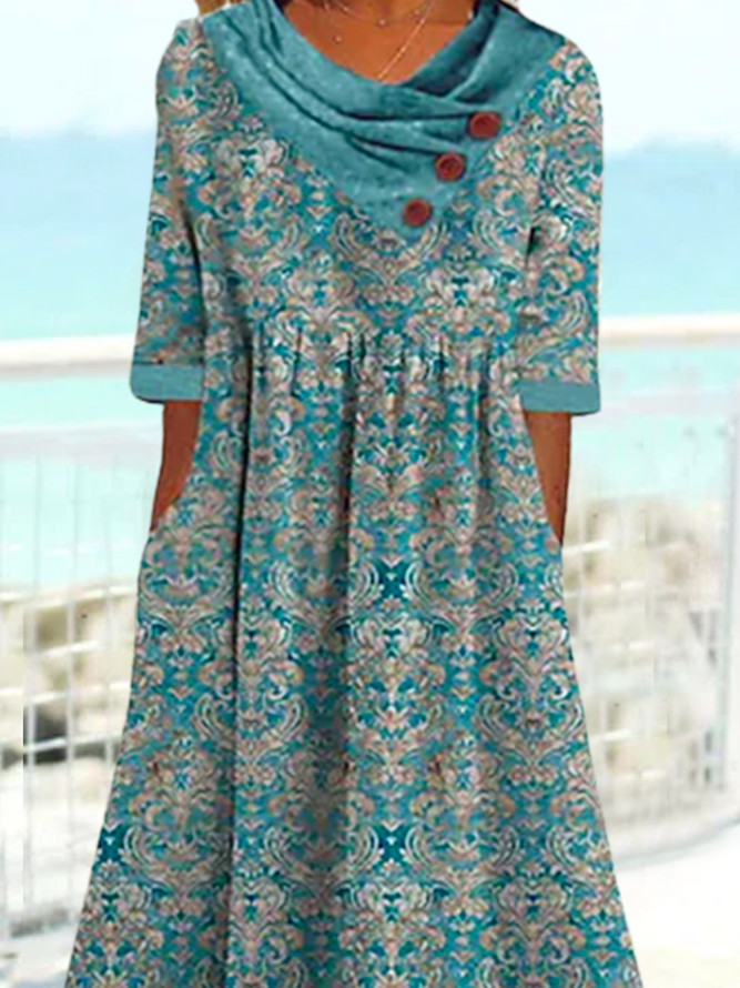 Loose Crew Neck Vintage Dress