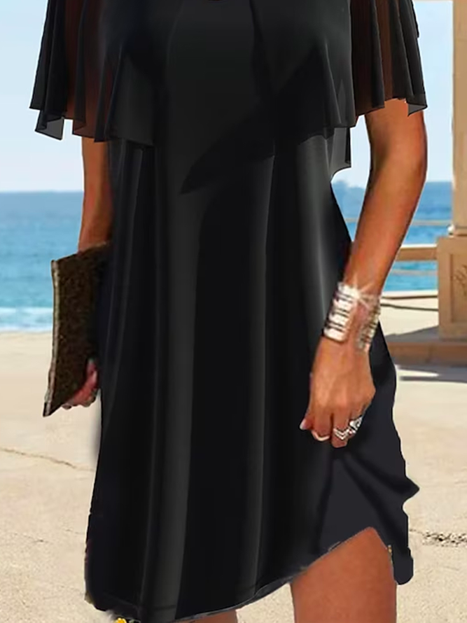 Crew Neck Casual Loose Plain Plain Mesh Cut Out Crew Neck Mini Dress Active Fashion Daily Holiday Short Sleeve Regular Fit Black Summer Dress