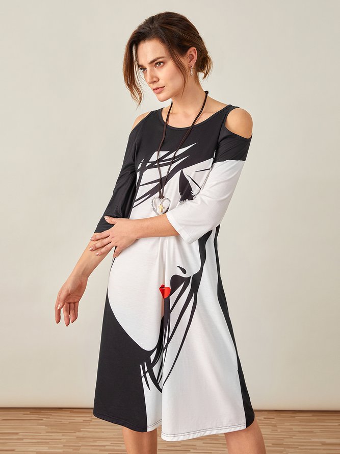 Round Neck Abstract Casual Midi Dress