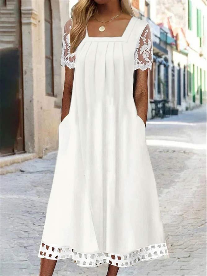Lace Casual Plain Square Neck Dress