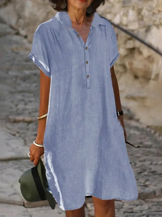 Regular Fit Shirt Collar Vacation Dress