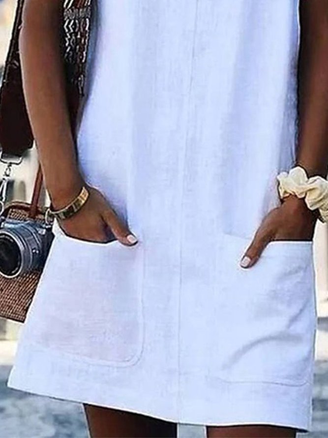 Loose Linen Cotton Scoop Neck Dress