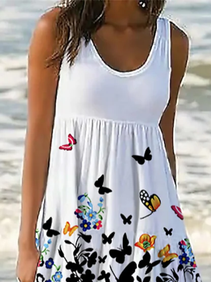 Floral Crew Neck Casual Dress