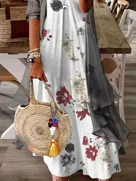 Loosen Spaghetti Floral Two Piece Dress