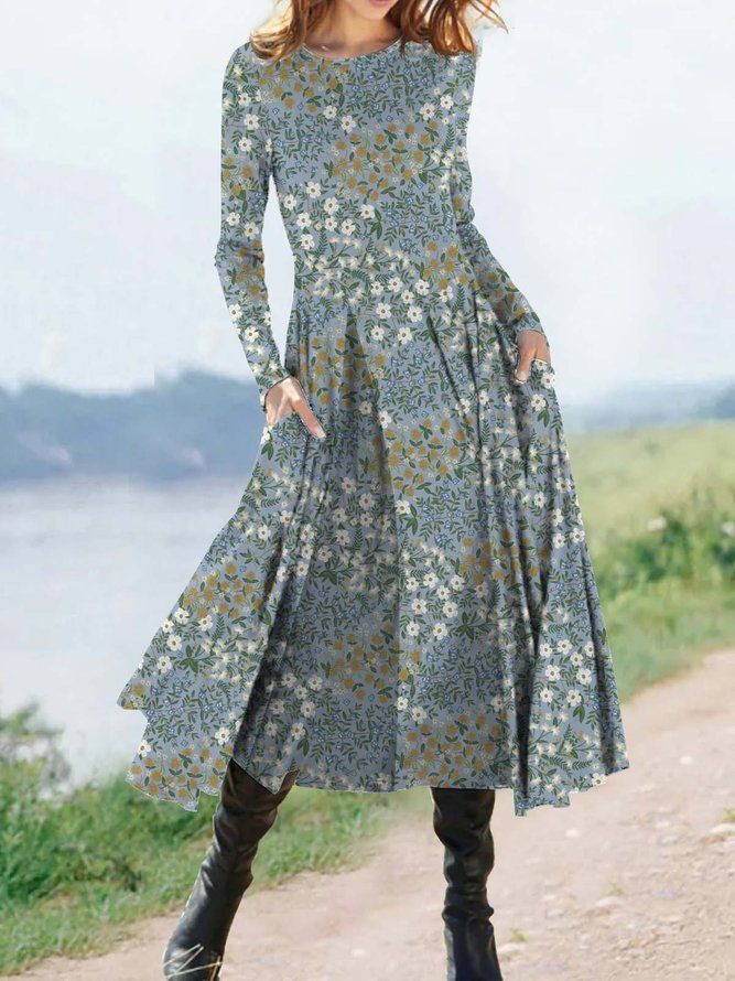 Crew Neck Loose Casual Floral Dress