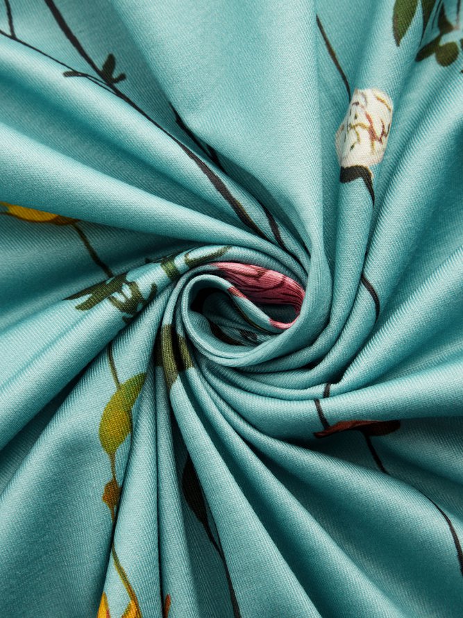 Floral Tunic Round Neckline Midi A-line Dress