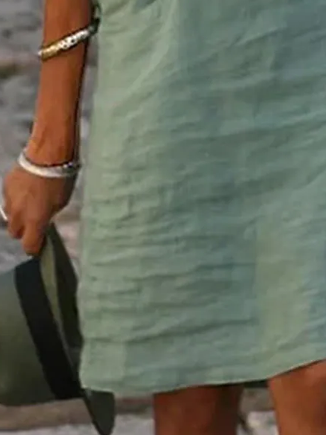 Cotton And Linen Linen Crew Neck Dress