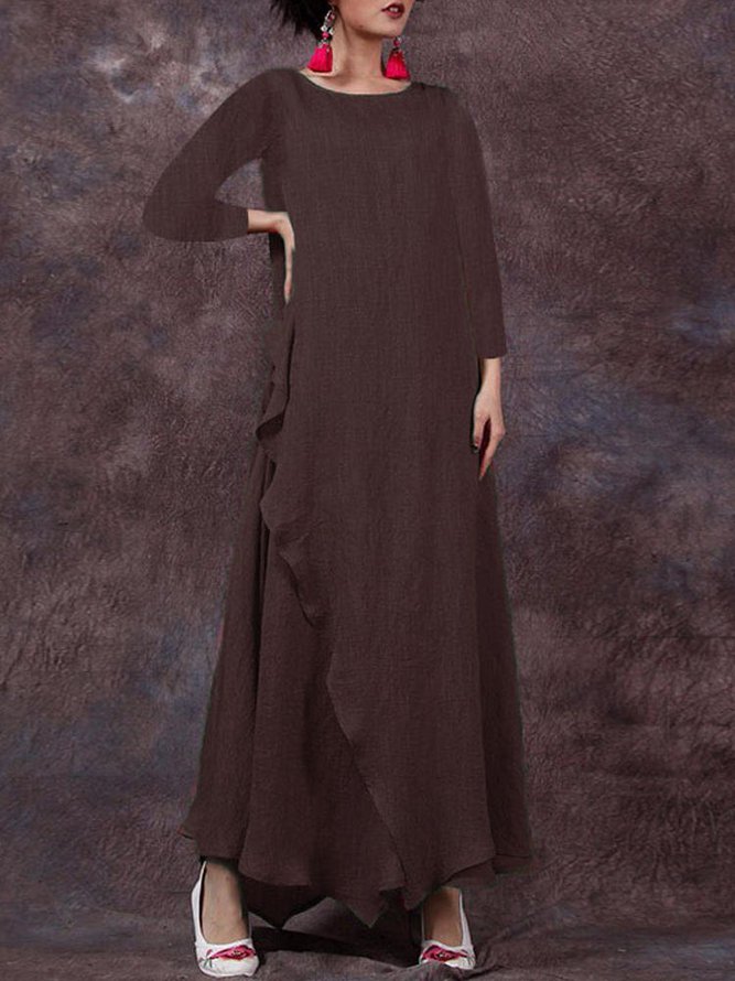 Crew Neck Women Casual Daytime Big Hem Dress Weaving Dress